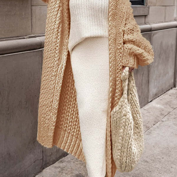 Cárdigan de mujer – Punto grueso de lana – Corte oversize – Abertura larga sin cremallera