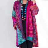 Cárdigan largo de mujer – Corte oversize – Punto texturizado – Estampado bohemio – Abierto