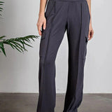 Pantalones cargo para mujer – Cintura alta – Pierna ancha – Corte holgado – Tejido transpirable
