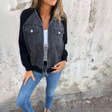 Chaqueta vaquera de mujer – Corte oversize – Patchwork – Botones – Bolsillos delanteros
