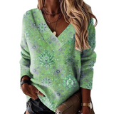 Sudadera de mujer – Corte holgado – Cuello en pico – Estampado paisley – Manga larga