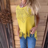 Camiseta de mujer – Corte relajado – Detalle de corte – Bajo con flecos – Tacto de algodón