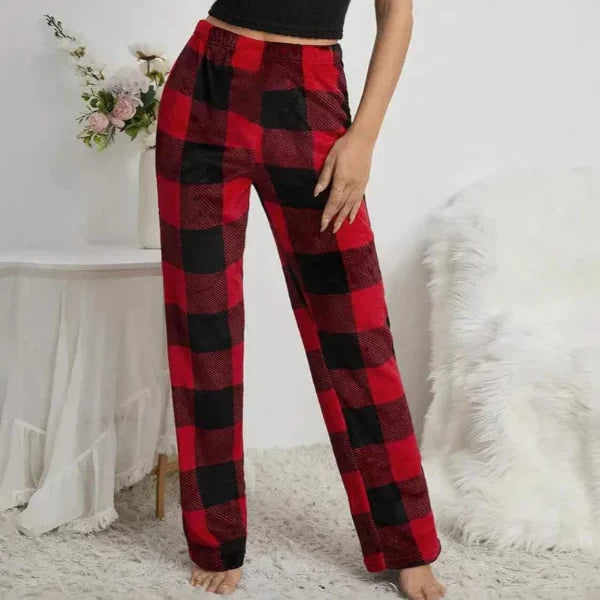 Pantalones de mujer – Corte holgado – Tejido suave – Cintura elástica – Estampado de cuadros