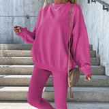 Sudadera de mujer de gran tamaño – Corte holgado – Cuello redondo – Ribete de canalé