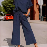 Conjunto de mujer – Corte holgado – Punto suave – Camiseta de manga corta y pantalón ancho