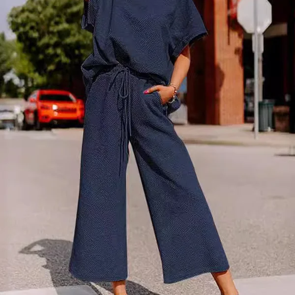 Conjunto de mujer – Corte holgado – Punto suave – Camiseta de manga corta y pantalón ancho