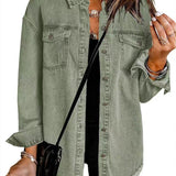 Chaqueta vaquera para mujer – Corte holgado – Bajo deshilachado – Botones metálicos