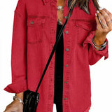 Chaqueta vaquera para mujer – Corte holgado – Bajo deshilachado – Botones metálicos