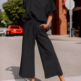 Conjunto de mujer – Corte holgado – Punto suave – Camiseta de manga corta y pantalón ancho