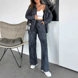 Conjunto de camisa oversize y pantalón ancho para mujer, algodón, cintura ajustable