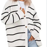 Cárdigan de mujer – Corte oversize – Punto acanalado – Botones delanteros – Cuello en pico
