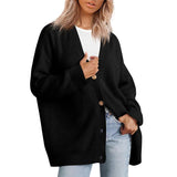 Cárdigan de mujer – Corte oversize – Punto acanalado – Botones delanteros – Cuello en pico