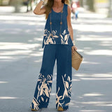 Conjunto de mujer: Top floral sin mangas, pantalón ancho, tejido transpirable, corte holgado.