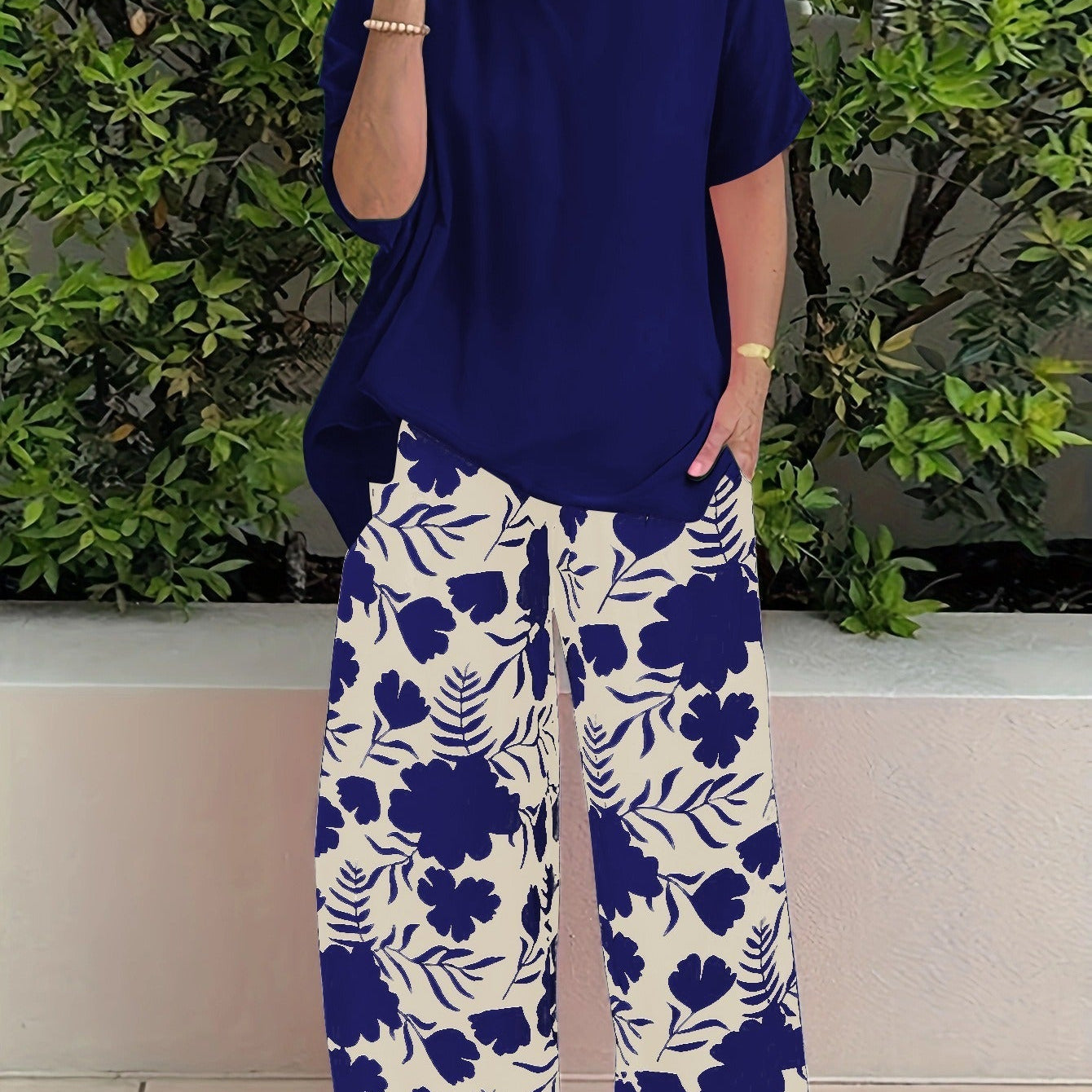 Pantalón ancho para mujer – Corte holgado – Estampado floral – Tejido ligero y transpirable