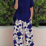 Pantalón ancho para mujer – Corte holgado – Estampado floral – Tejido ligero y transpirable