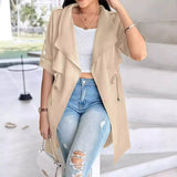 Gabardina de mujer – Corte holgado – Cintura ajustable – Mangas remangadas – Largo hasta la mitad del muslo
