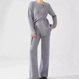 Conjunto de dos piezas para mujer – Punto acanalado – Corte holgado – Suéter asimétrico