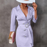 Vestido Blazer para Mujer – Corte Ajustado – Estilo Cruzado – Cinturón con Hebilla – Solapas Clásicas