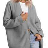 Cárdigan de mujer – Corte oversize – Punto acanalado – Botones delanteros – Cuello en pico