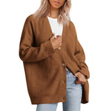 Cárdigan de mujer – Corte oversize – Punto acanalado – Botones delanteros – Cuello en pico
