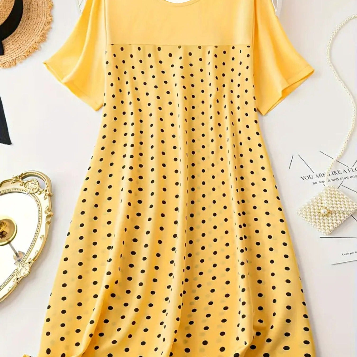 Camisón de mujer – Algodón – Corte holgado – Manga corta – Lunares – Largo midi