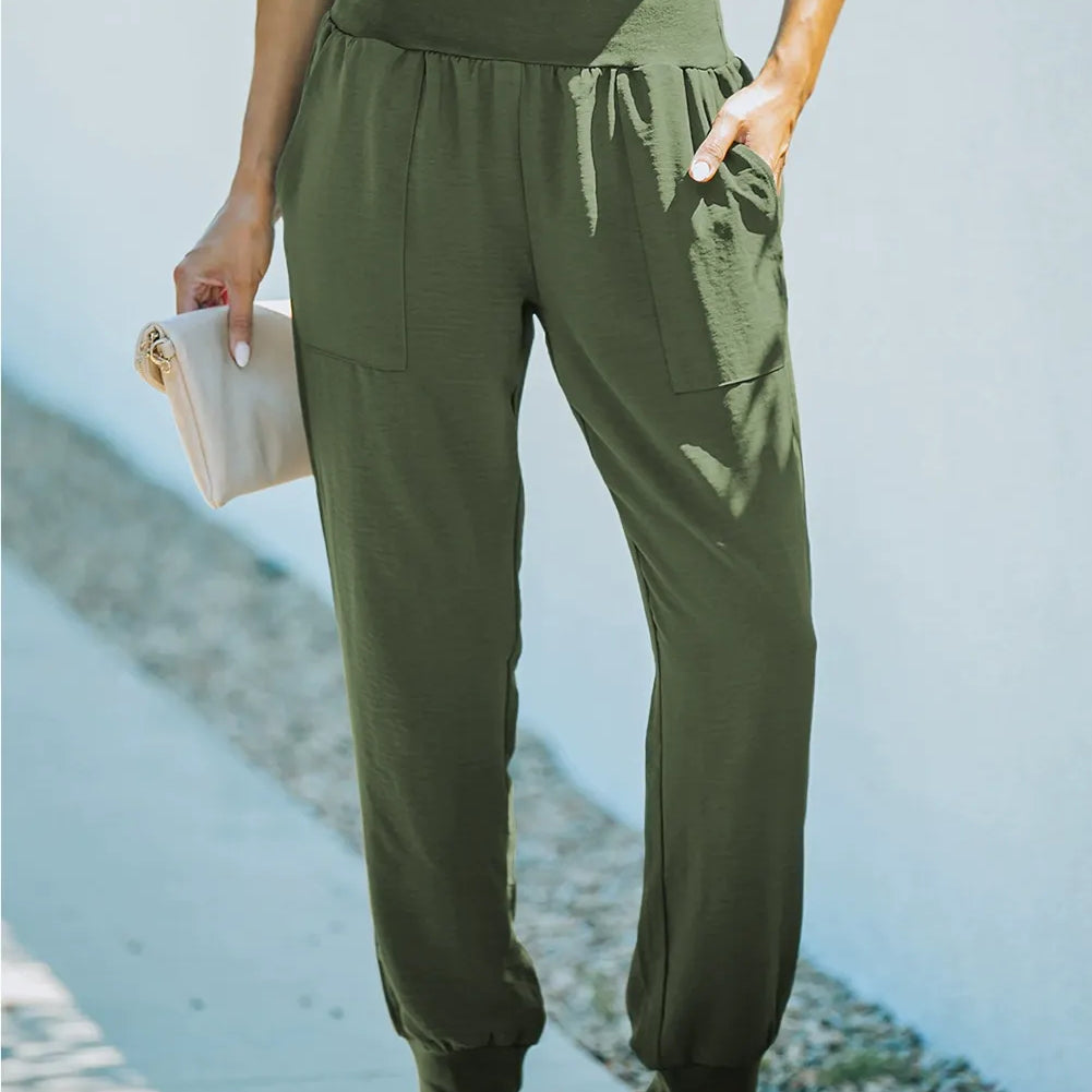 Pantalones de mujer – Cintura alta – Corte ajustado – Algodón ligero – Bolsillos laterales
