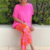 Pantalón ancho para mujer – Corte holgado – Estampado floral – Tejido ligero y transpirable