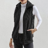 Chaleco sin mangas para mujer – Polar jacquard – Corte holgado – Cuello alto con cremallera