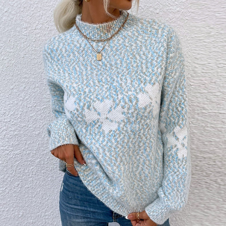 Suéter de mujer – Lana suave – Corte holgado – Cuello alto – Mangas largas acanaladas