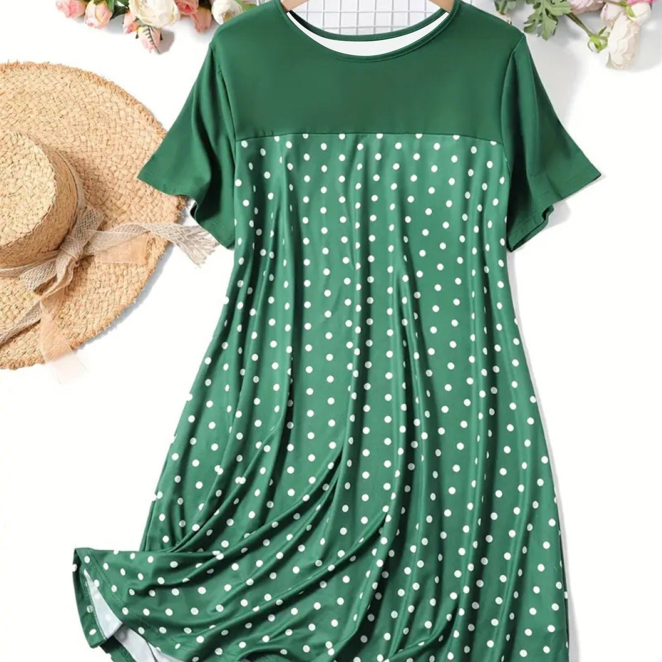 Camisón de mujer – Algodón – Corte holgado – Manga corta – Lunares – Largo midi