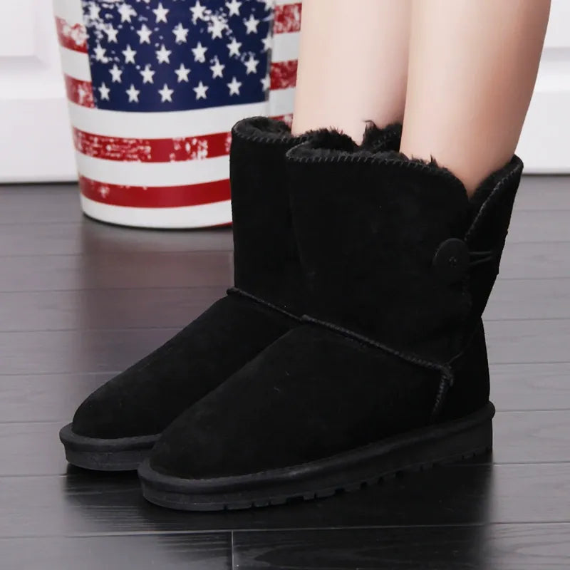 Botas de nieve para mujer – efecto ante – forro cálido – media pantorrilla – suela antideslizante