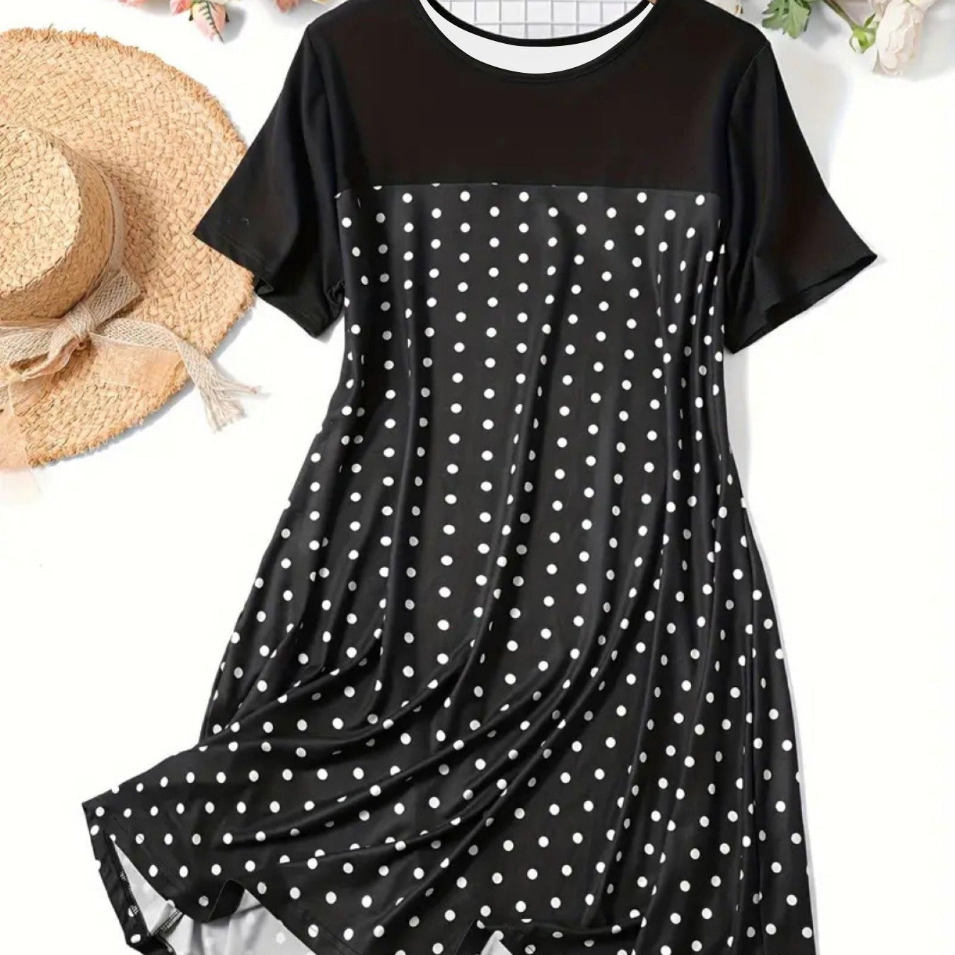 Camisón de mujer – Algodón – Corte holgado – Manga corta – Lunares – Largo midi