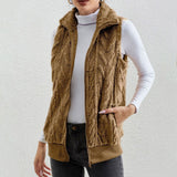 Chaleco sin mangas para mujer – Polar jacquard – Corte holgado – Cuello alto con cremallera