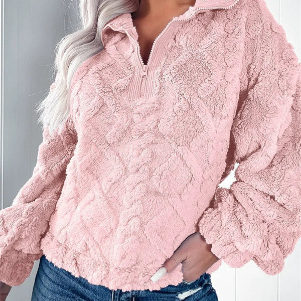 Sudadera de mujer – Corte oversize – Tejido polar suave – Cuello alto con cremallera