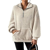 Sudadera de mujer – Corte oversize – Polar suave – Media cremallera – Cuello alto – Bolsillo tipo canguro