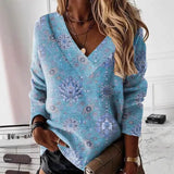 Sudadera de mujer – Corte holgado – Cuello en pico – Estampado ornamental – Algodón