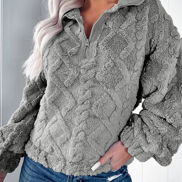 Sudadera de mujer – Corte oversize – Tejido polar suave – Cuello alto con cremallera