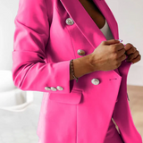 Traje de mujer – Blazer cruzado entallado – Pantalón slim elegante de cintura alta