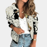 Chaqueta bomber para mujer – Corte holgado – Tejido ligero – Estampado floral – Botones a presión