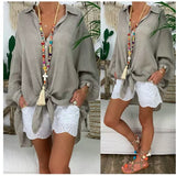 Blusa de mujer – Corte oversize – Mangas largas – Abotonada – Lino de algodón ligero