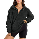 Sudadera polar para mujer – Corte extragrande – Media cremallera – Cuello alto cómodo