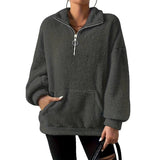 Sudadera de mujer – Corte oversize – Polar suave – Media cremallera – Cuello alto – Bolsillo tipo canguro