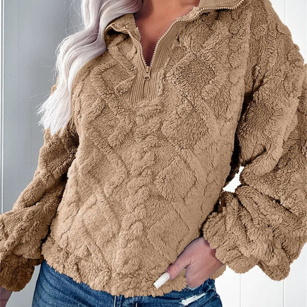 Sudadera de mujer – Corte oversize – Tejido polar suave – Cuello alto con cremallera