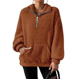 Sudadera de mujer – Corte oversize – Polar suave – Media cremallera – Cuello alto – Bolsillo tipo canguro