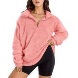 Sudadera polar para mujer – Corte extragrande – Media cremallera – Cuello alto cómodo