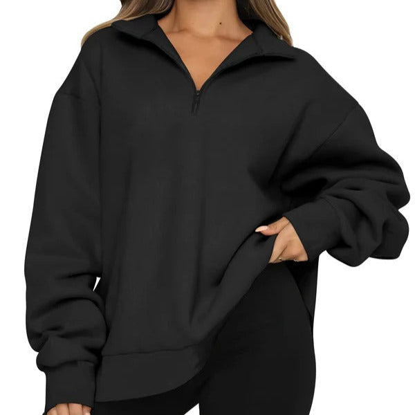Sudadera oversize para mujer – Algodón suave – Cuello alto con cremallera – Corte relajado