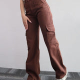Pantalones de mujer - Algodón - Cintura alta - Corte holgado - Pierna recta - Bolsillos cargo