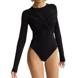 Body de mujer – Manga larga – Corte entallado – Fruncido elegante – Tejido elástico