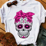 Camiseta de mujer – Corte holgado – Algodón suave – Manga corta – Estampado de calavera
