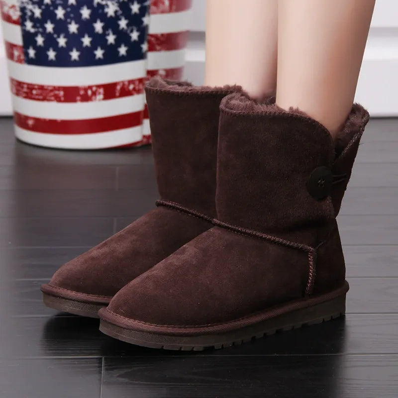 Botas de nieve para mujer – efecto ante – forro cálido – media pantorrilla – suela antideslizante